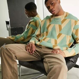 ASOS DESIGN oversized knitted sweater with geo design in green